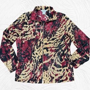 Exclusively MISOOK Zip Jacket Small Abstract‎ Retro Designer Red Black Tan Clear